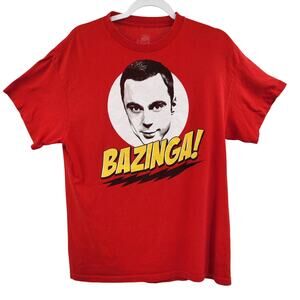 The Big Bang Theory Sheldon Cooper "Bazinga!" Red Multicolored T-Shirt Men's L